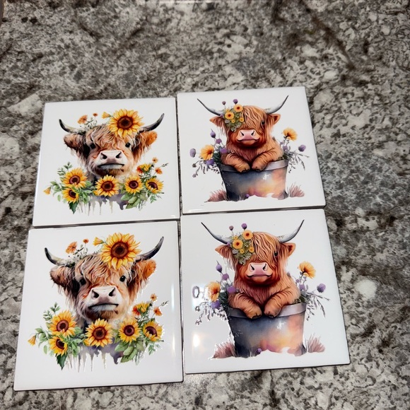 Floral Highland Cow Coasters - Picture 2 of 3